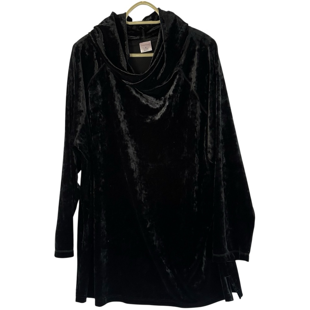 Cabernet Black Stretch Velvet Cowl Neck Tunic Top XL Y2K